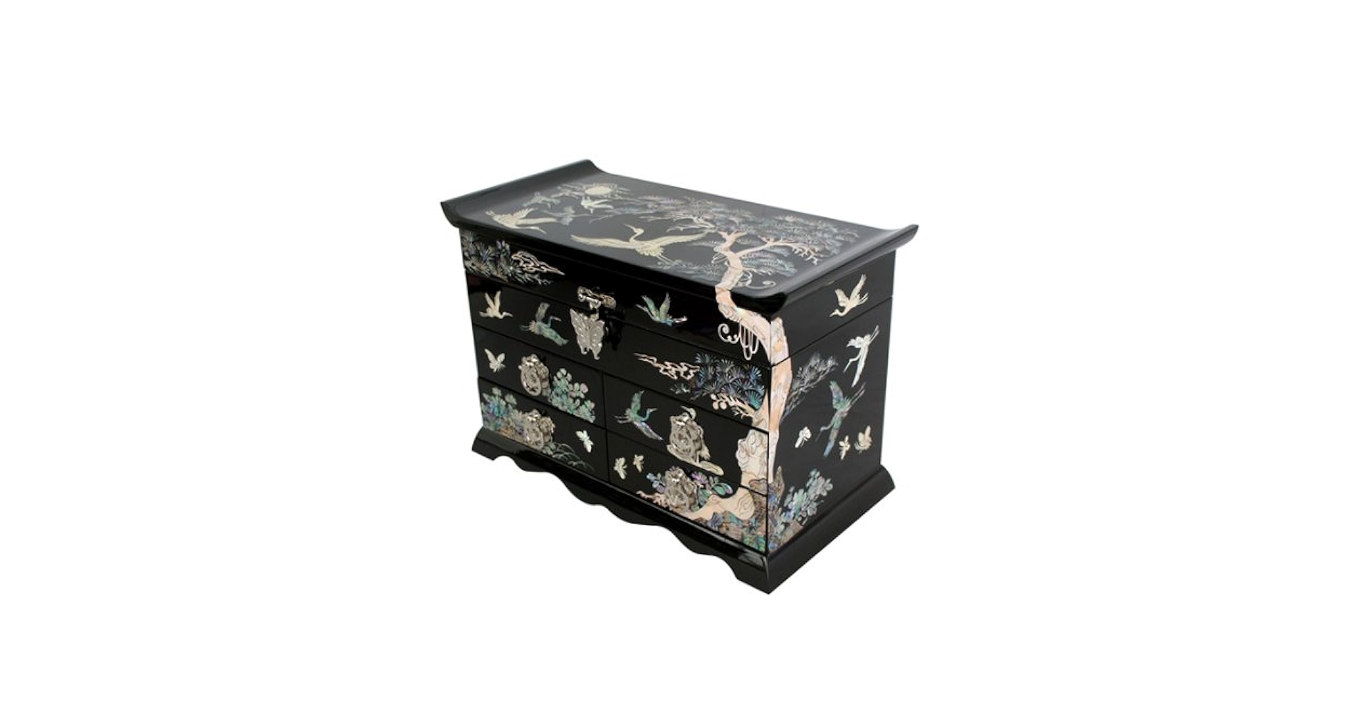 真珠貝の象嵌ラッカー木製ボックス キリムスタイル / 螺鈿細工木製宝箱 W28xH19xD18.5cm 胡桃の木